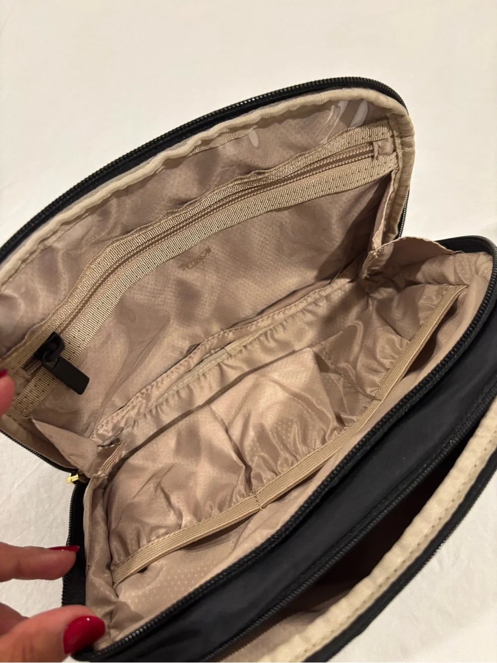 Tumi Black Cosmetic Pouch with Gold Accent